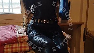 Sex doll domina footjob with beautiful stiletto shoes