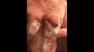 FTM Transman // Ethan Hawk In Shower Soapy Big Titty Fuck and Jerk Off
