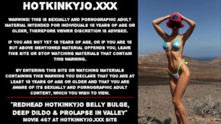 Redhead Hotkinkyjo belly bulge, deep dildo & prolapse in rocky valley