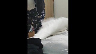 Step son cumming on step mom Leggings and Pull them up after fuck (No Panties)