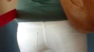 Ass - Cute Girl In White Tight Jeans waiting at Mc Donald