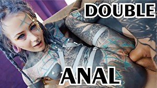 DOUBLE ANAL from tattoo girl ANUSKATZZ / DAP with swallow, gape, prolapse - punk - goth