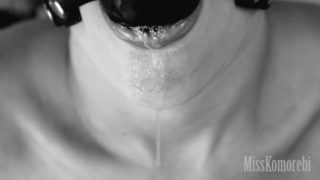 Black and White Ballgagged, drooling, amd spit fetish
