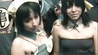 Candid street upskirt with Asian babes doing princesses cosplay