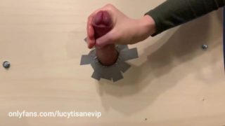 Penis milked through a gloryhole by Lucy Tisane