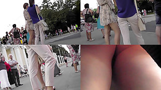 Skinny-ass milf wears thong in upskirting clip