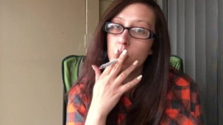 Hot Brunette in Plaid Shirt and Glasses Smoking White Filter 100 Cigarette