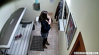 Teen Girl Touching her Pussy in Public Solarium