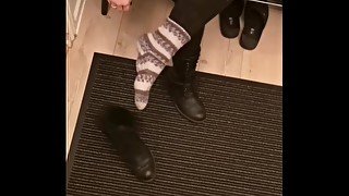 taking off boots after 5 km walk - socks are sweaty and disgusting!