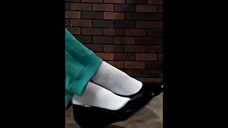 Squeaky Black Patent Wedges