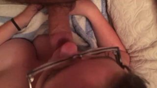 White girl gives black belt blowjob