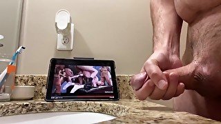 Huge cumshot watching rough gangbang porn moaning dirty talk