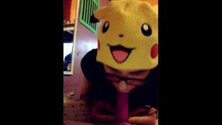 cute girl blows pink dildo