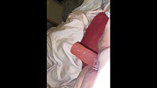 Fucking my wet ass pussy with a giant ass dildo