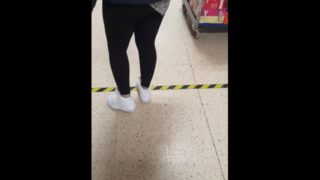 Step mom in leggings doesn't wear panties, get fucked by Pakistan step son in supermarket 