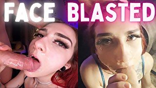 Tiny Tatted Cumslut's FIRST blowjob vid with Extreme FACIAL