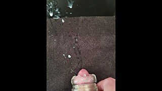 Boy's INTENSE orgasm and huge cumshot after fucking clear fleshlight