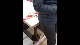 Step mom in leggings public fuck in restaurant with step son