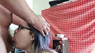 Goth slut sucks dick and gets tittyfucked