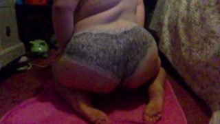 chubby hairy cums hard on a dildo