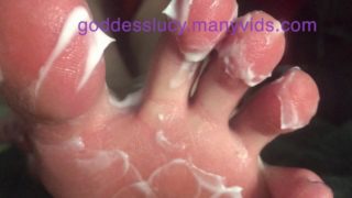 Thick lotion on big size 10 feet toes soles foot long preview/teaser asmr