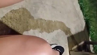 woman masturbates in the middle of a public park.  until squirting