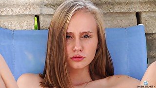 Torrid alone cutie Alicia Williams has fun on deck chair fingering herself