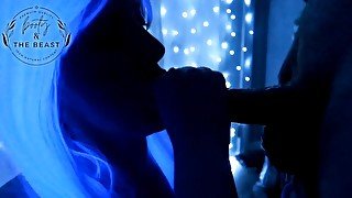 AMATEUR COUPLE sloppy blowjob in the dark with backdrop lighting