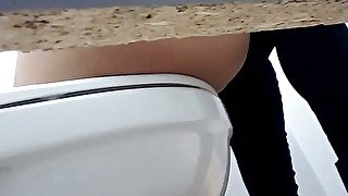 Adorable ass of a white girl in tight black pants filmed on cam