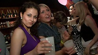 Several brave and voracious gals go nuts and get fucked doggy at the party