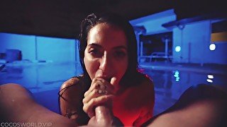 Wet & Hot Nighttime Blowjob in the Pool - POV