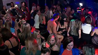 Standing in the line lots of whorish gals wait to be chosen for tough fuck