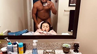 pawg sucks and fucks bcc in front of the bathroom mirror