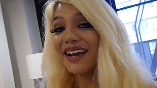 Cute adorable babe with sultry eyes proudly displays her blowjob skills