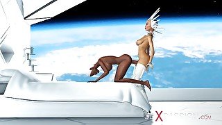 Super sexy android dickgirl fucks a hot ebony on a spaceship