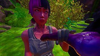 Slim Asian and Furry werewolf blowjob in the forest