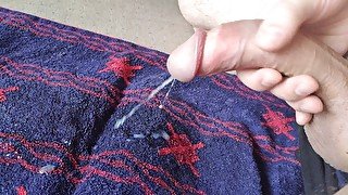 Close-up curved cock cum