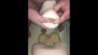 Custom Video: Pissing, Jerking off & CUMS all over his Flesh toys for a Fan. Tasting it all. Enjoy!