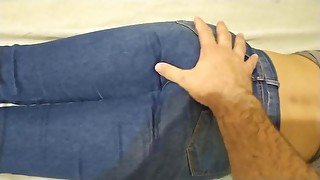 He took off my jeans and creampie in my tight pussy