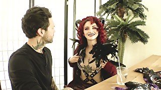 Red haired witch Lola Fae shows off her stretched anal hole closeup