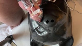 Latex puppy mask. Orgasm. Latex mask. Electro. Estim cbt