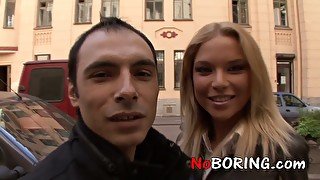 Amateur blonde Kylie hooks up with one barley know guy