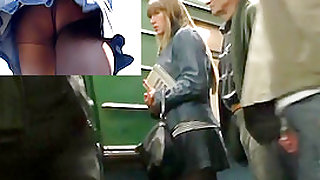 Blond subway beauty flashed her upskirt