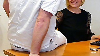 Scandal in the clinic - Therapist finally gives secretary bent-over fuck on the therapy table