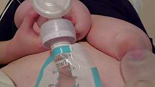 Filling up bags of MILK after pumping bbw TITTIES