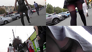 Amateur blonde bitch shows off thong in candid upskirts