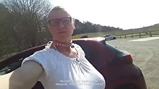 red head bimbo tits sissy exposed and humiliated as cheap slut on public parking area 2