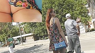 Hawt redhead playgirl in street uskirt vid