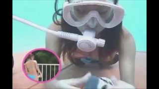 Sexy Asian Scuba Diving Underwater Blowing Bubbles Scuba Training