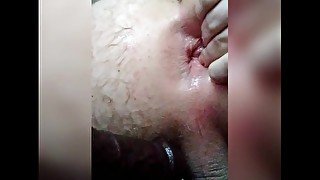 Straight male stretches out his ass hole with a new 8 in dildo while gf is at work.